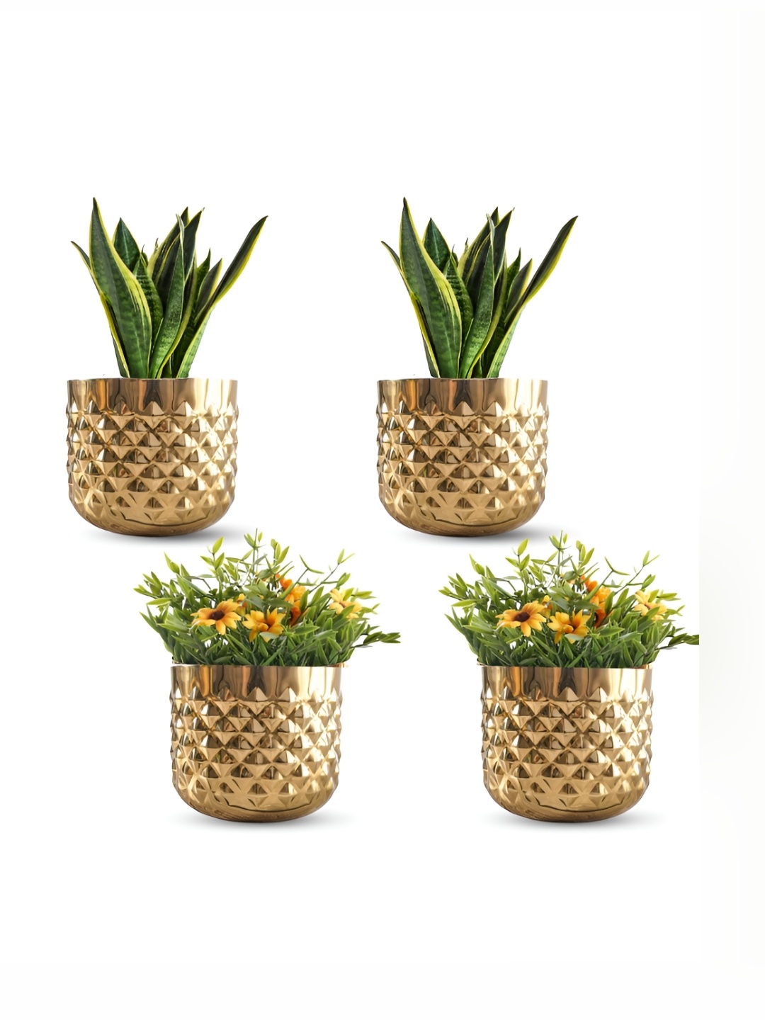 

BEHOMA Gold-Toned 4 Pieces Metal Pineapple Textured Planters
