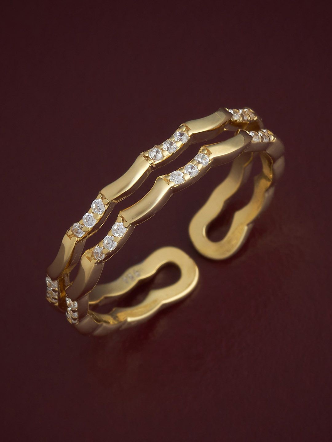 

Kushal's Fashion Jewellery Sterling Silver Rose Gold-Plated CZ Temple Finger Ring