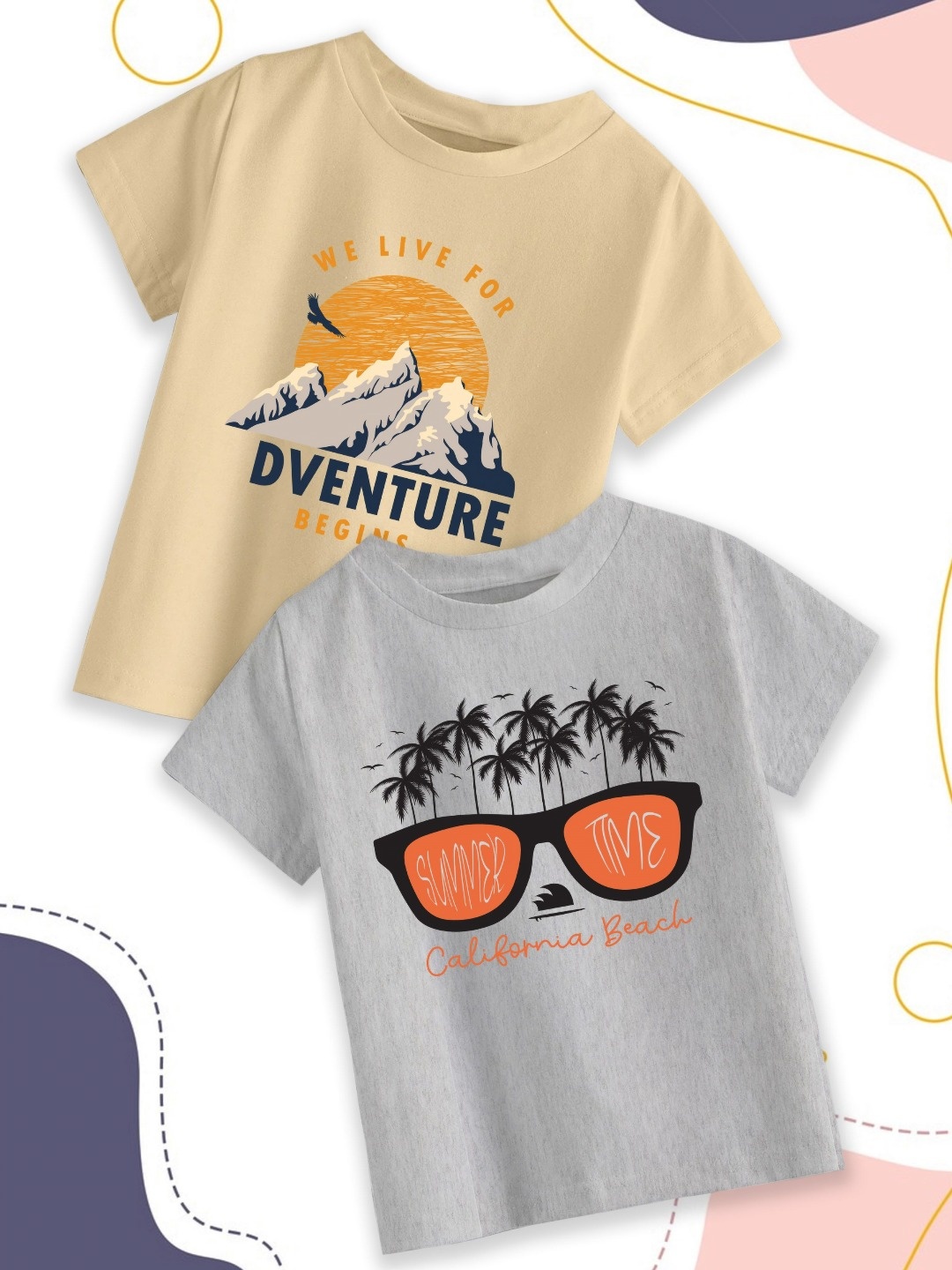 

Provogue Boys Pack Of 2 Graphic Printed Round Neck Cotton T-shirts, Beige
