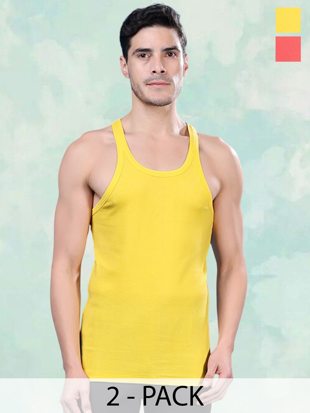 

FBAR Men Pack Of 2 Round Neck Cotton Gym Vests, Yellow