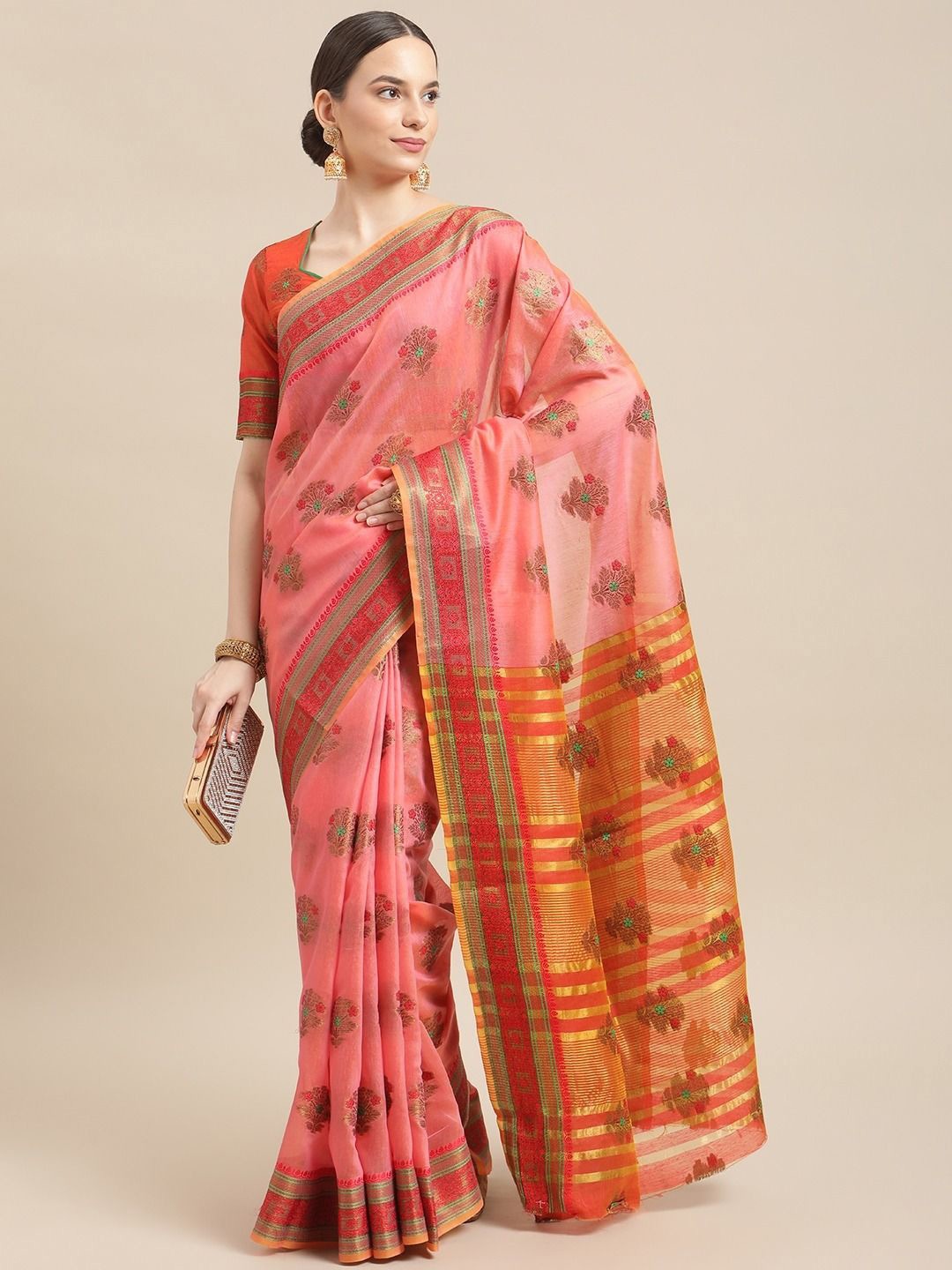 

DIVASTRI Woven Design Zari Silk Cotton Saree, Pink