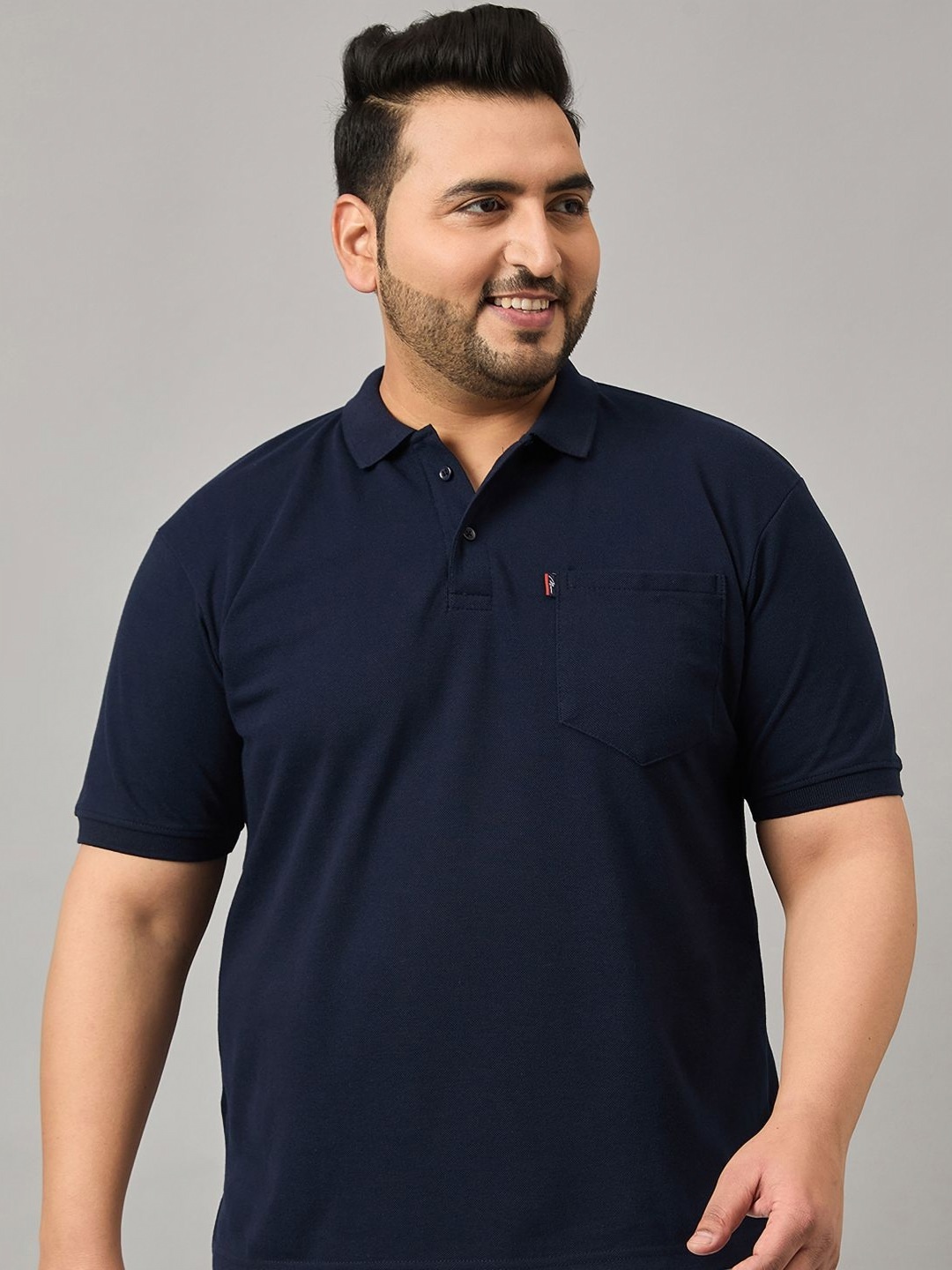 

MXN Men Plus Size Solid Polo Collar Cotton T-shirt, Navy blue