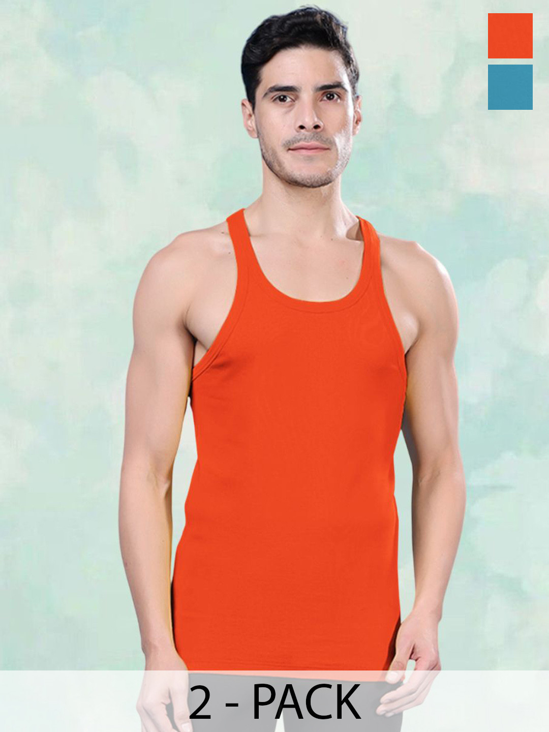 

FBAR Pack Of 2 Cotton Gym Innerwear Vests FBCA-08-20, Orange