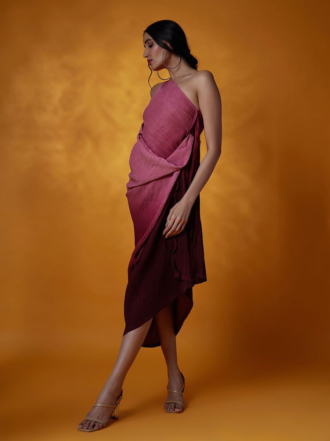 

Mystake By Meghna Shah Women Ombre One Shoulder Wrap Midi Dress, Pink