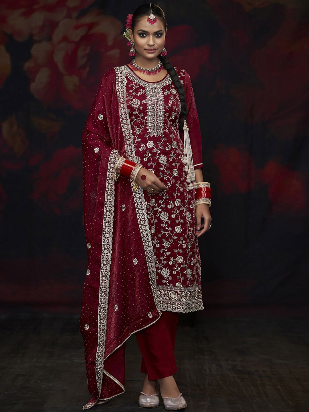 

Anouk Embroidered Unstitched Dress Material, Maroon