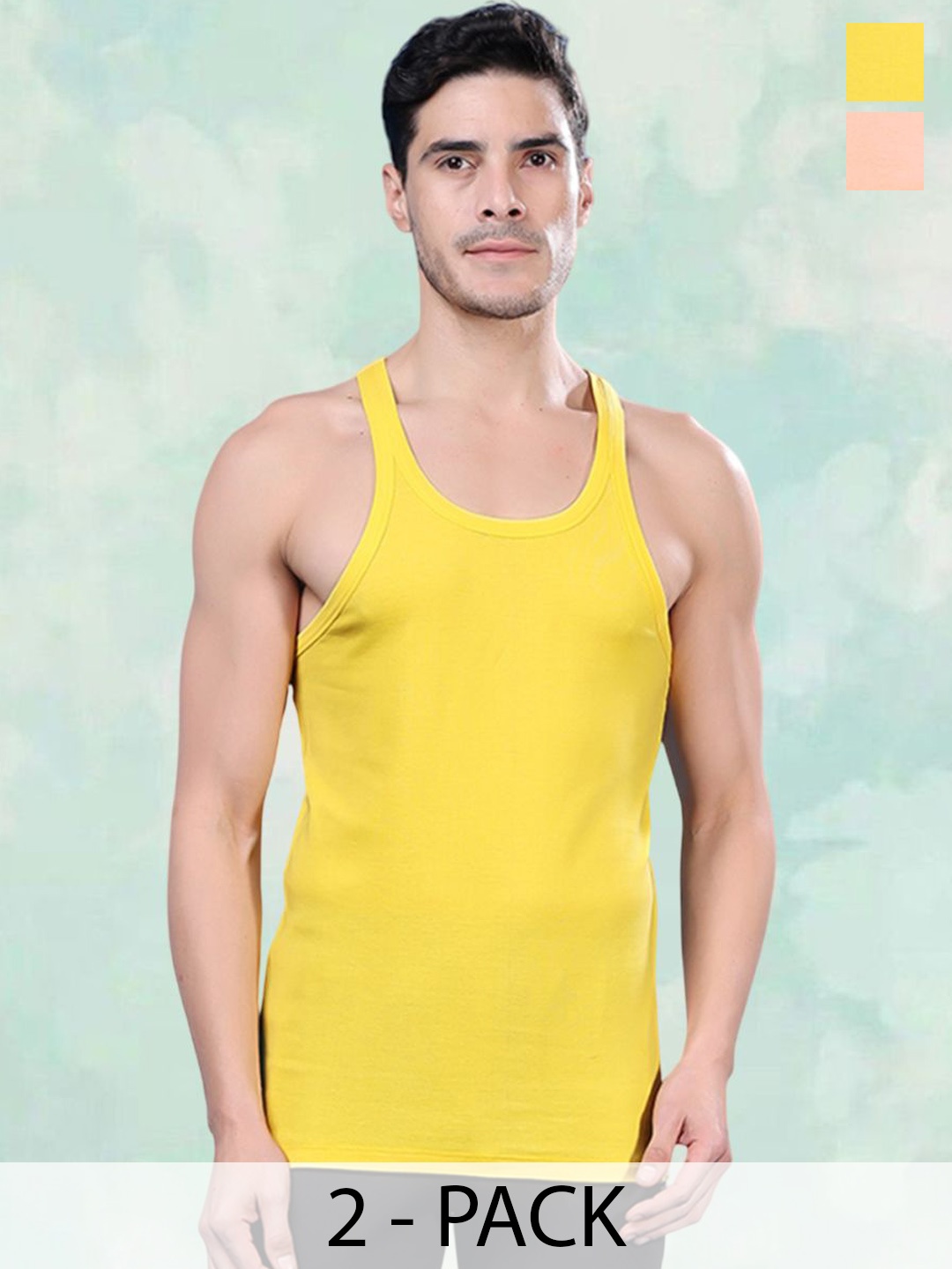 

FBAR Men Pack Of 2 Pure Cotton Gym Innerwear Vests, Yellow