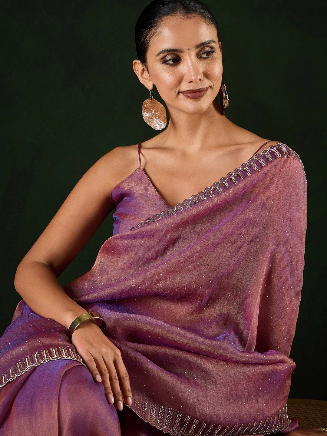 

Sangria Embellished Party Wear Saree With Unstitched Blouse, Mauve