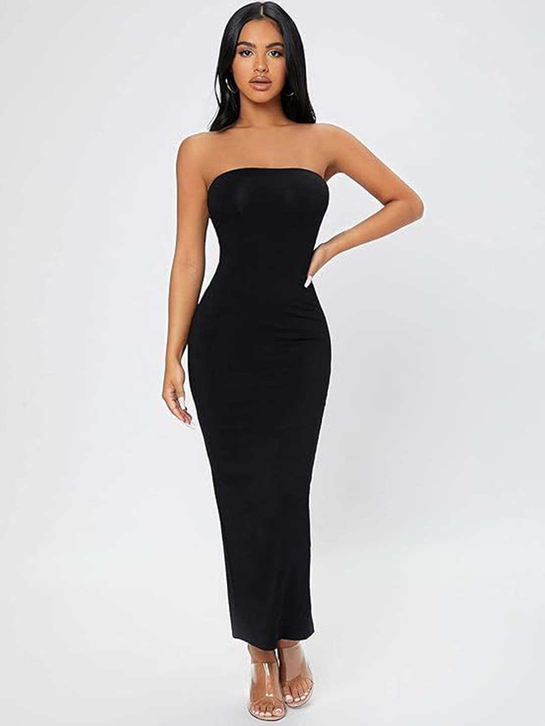 

COLOR CAPITAL Maxi Bodycon Slit Solid Dress, Black