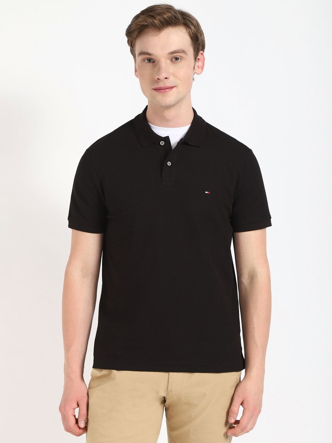 

Tommy Hilfiger Men Solid Polo Collar Cotton T-shirt, Black