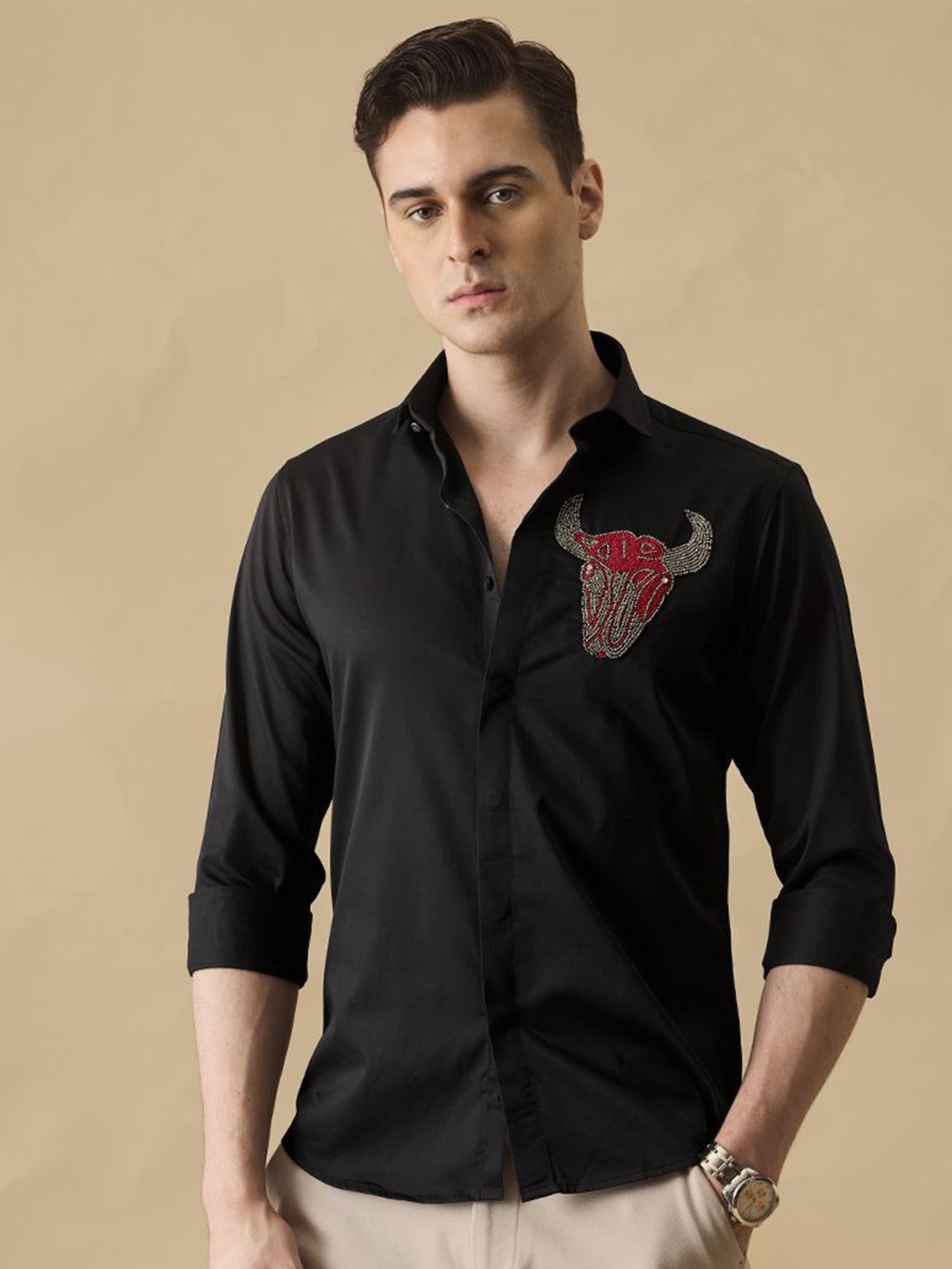 

Snitch Men Classic Slim Fit Animal Opaque Printed Casual Shirt, Black