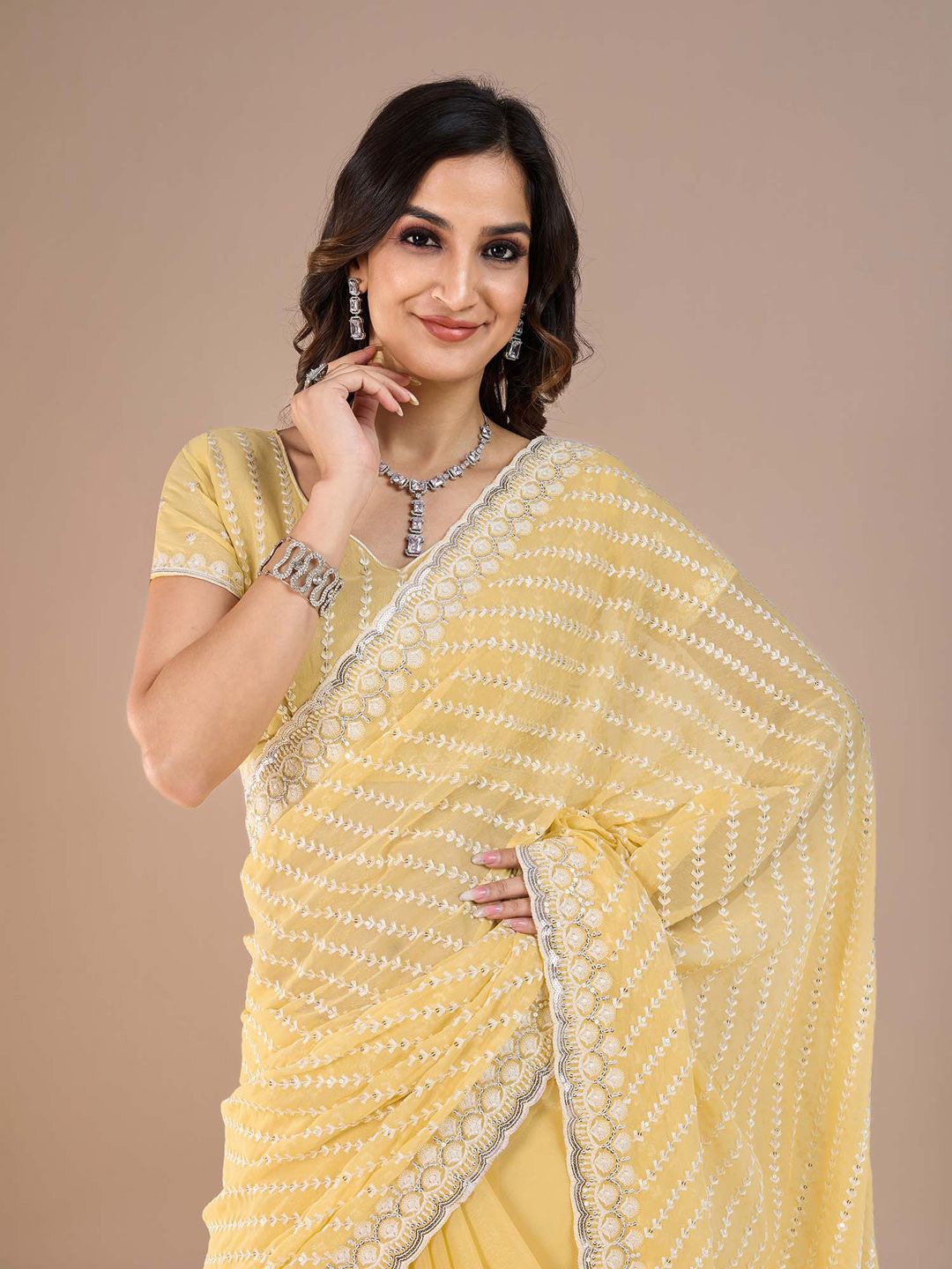 

Anouk Floral Sequinned Saree, Yellow