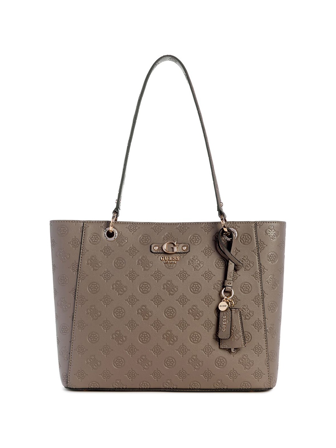 

GUESS Printed PU Shopper Tote Bag with Quilted, Taupe