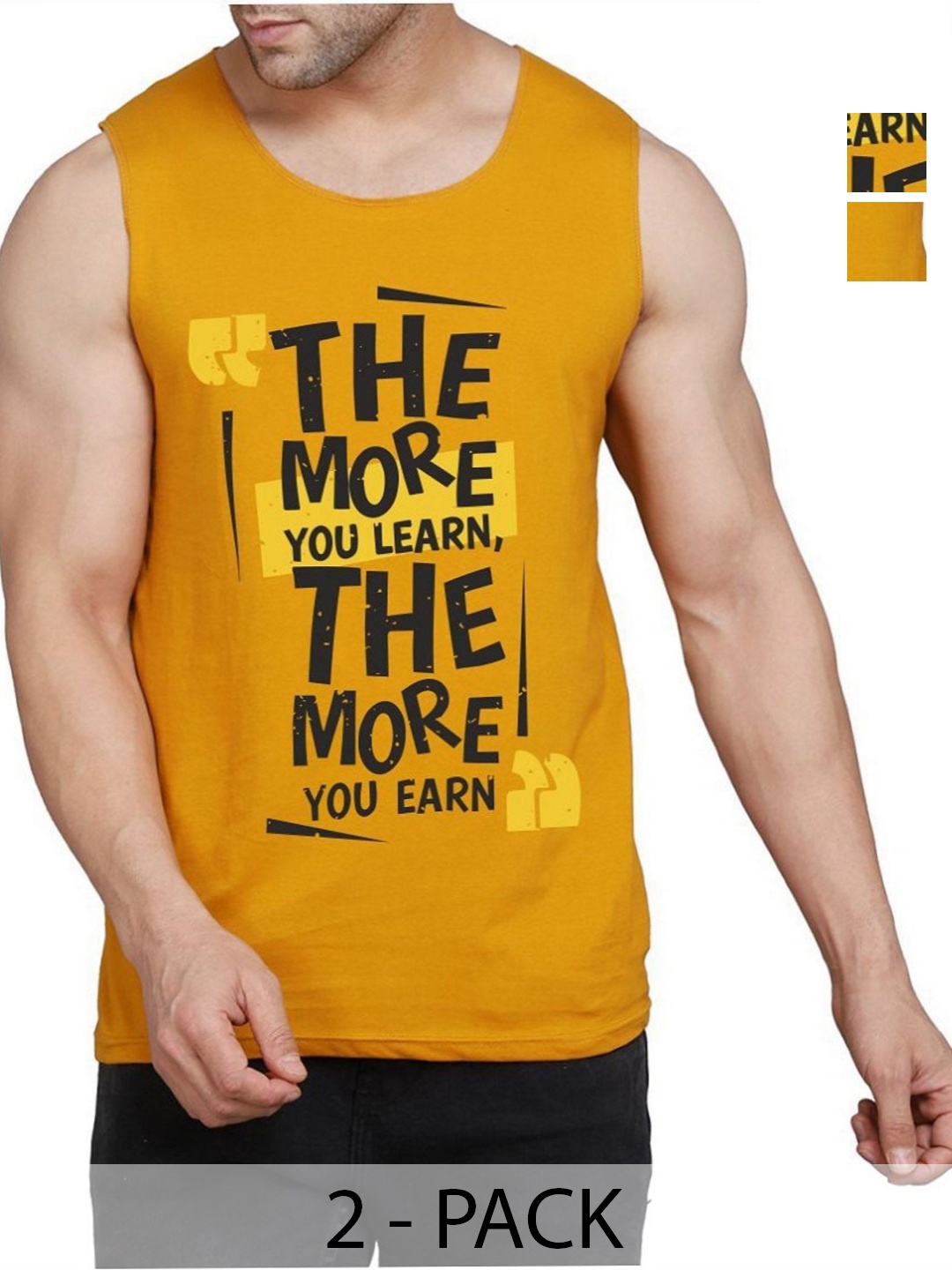 

WOOSTRO Men Pack Of 2 Typography Printed Round Neck Cotton Slim Fit T-shirts, Mustard