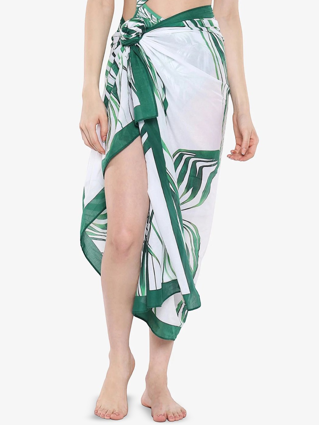 

RAREISM Abstract Printed Cotton Swimwear Coverup Sarong, Green