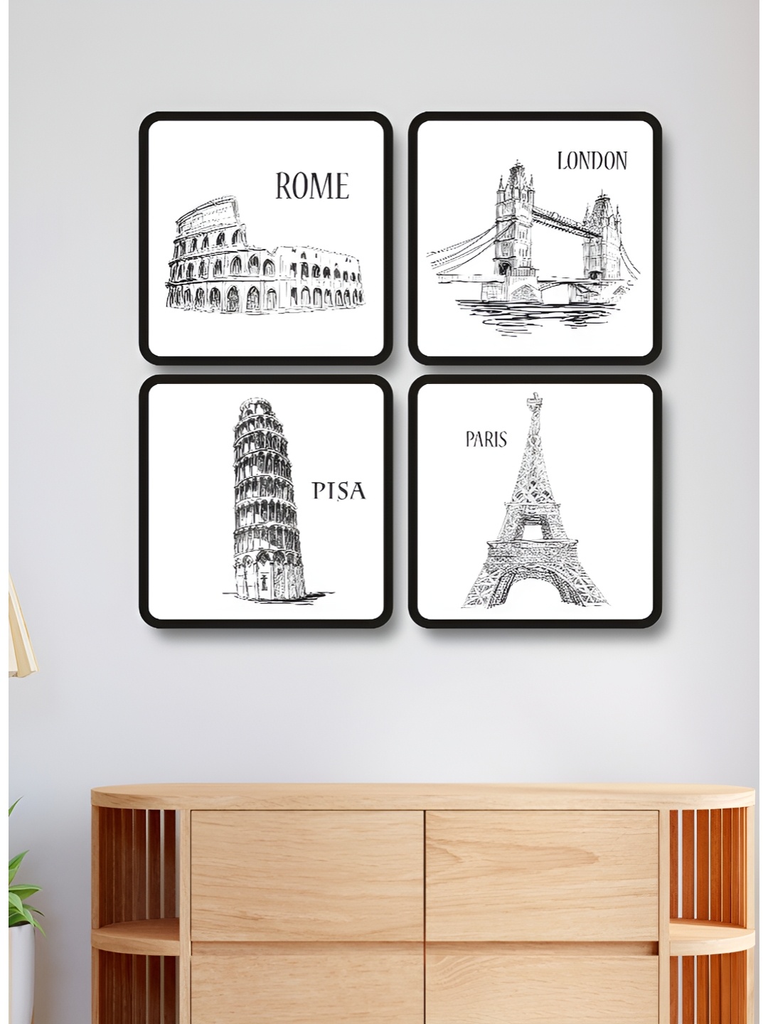 

Myntra Elegant Homes White & Black 4 Piece Wood Architectural Wooden Wall Art