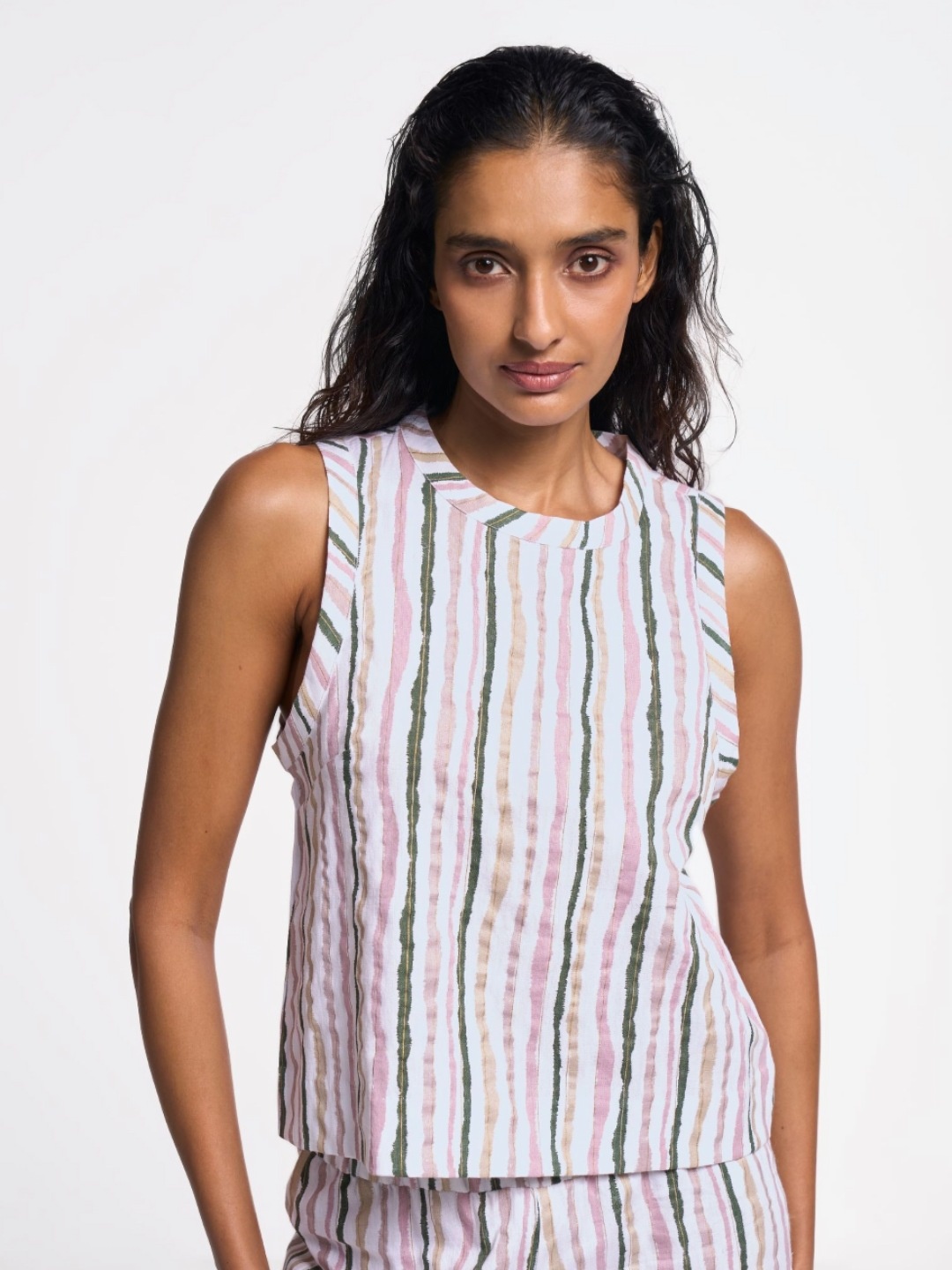 

Terra Luna Women Striped Round Neck Cotton T-shirt, White