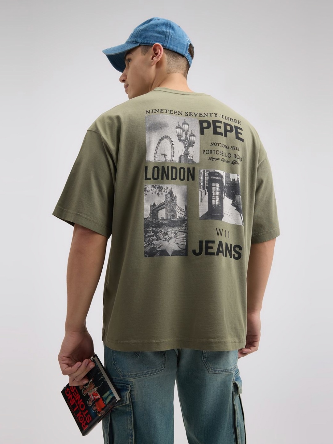 

Pepe Jeans Men Graphic Printed Round Neck Cotton Oversized T-shirt, Olive