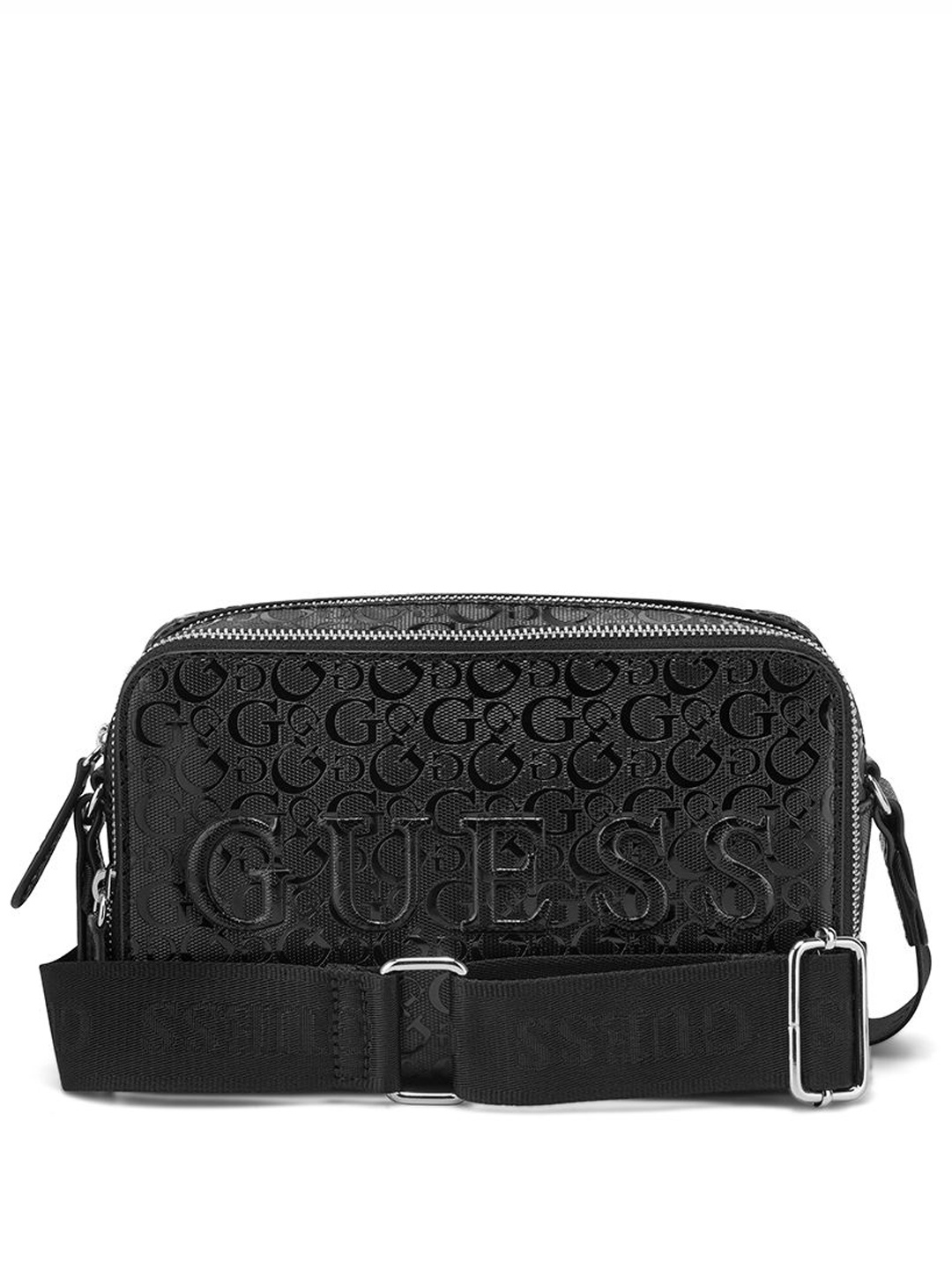 

GUESS Printed Structured Shoulder Bag with Cut Work, Black