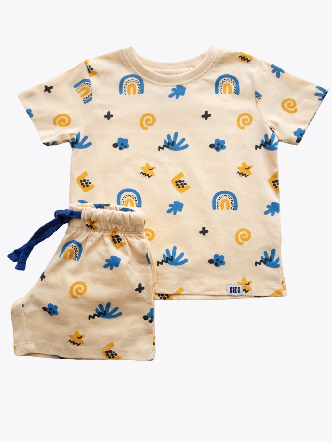 

Reedoo Kids Abstract Printed Pure Cotton T-shirt With Shorts, Cream