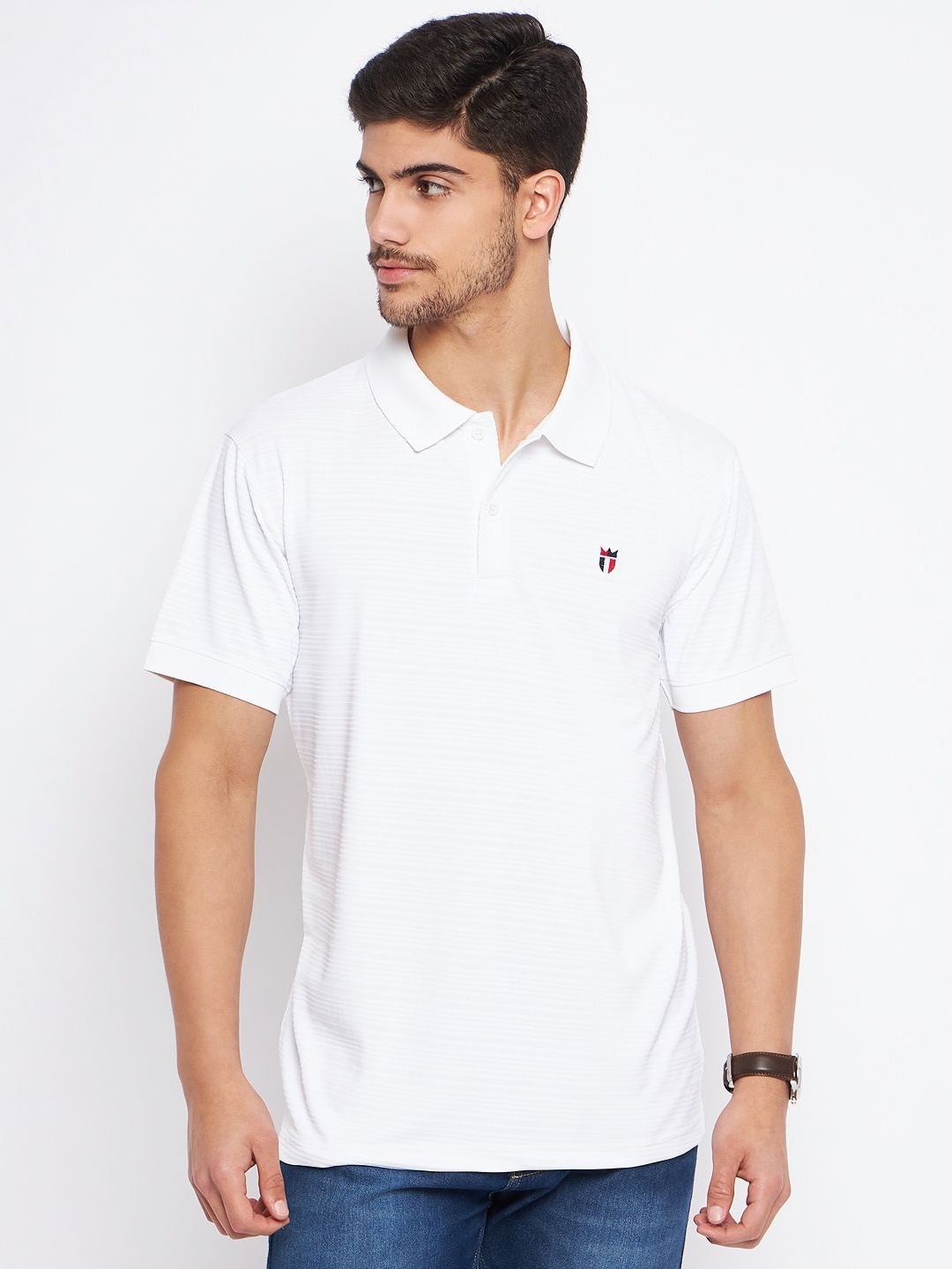 

MXN Men Solid Polo Collar Cotton T-shirt, White