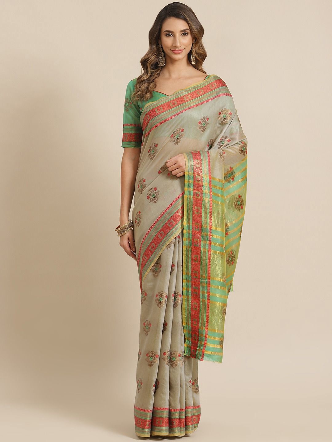 

DIVASTRI Woven Design Zari Silk Cotton Saree, Cream