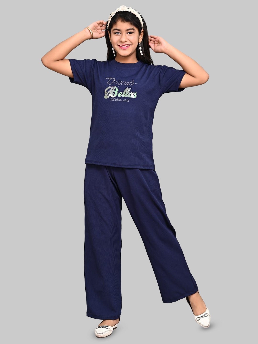 

ORIEX THE ORIGINAL FASHION Girls Printed T-shirt With Trousers, Blue
