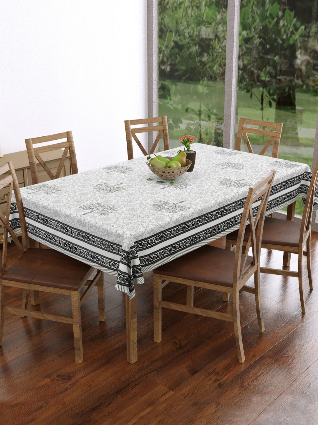 

Myntra Elegant Homes White Floral Printed Rectangular Shaped Cotton 6-Seater Table Cover