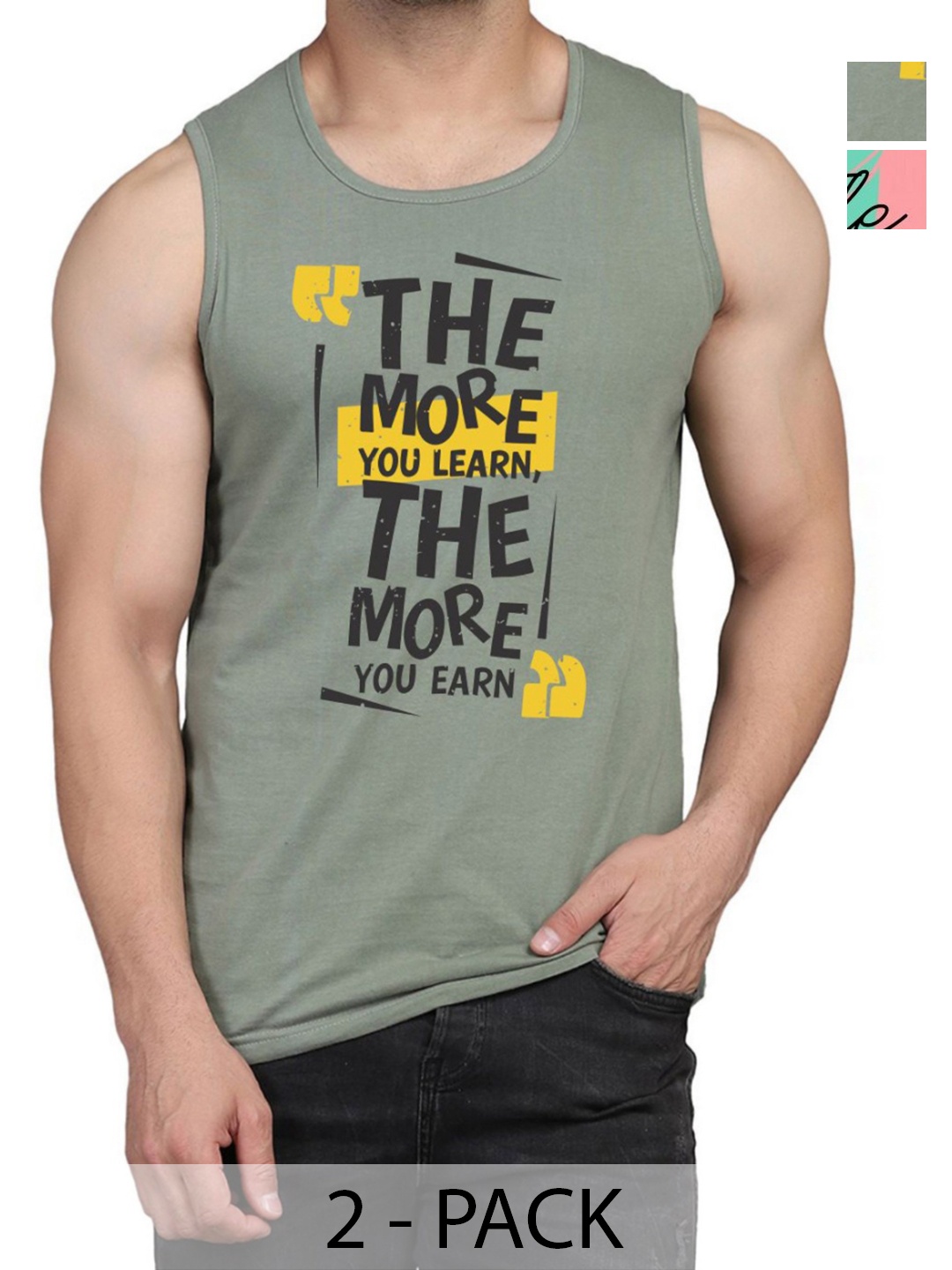

WOOSTRO Men Pack Of 2 Typography Printed Round Neck Cotton Slim Fit T-shirts, Peach