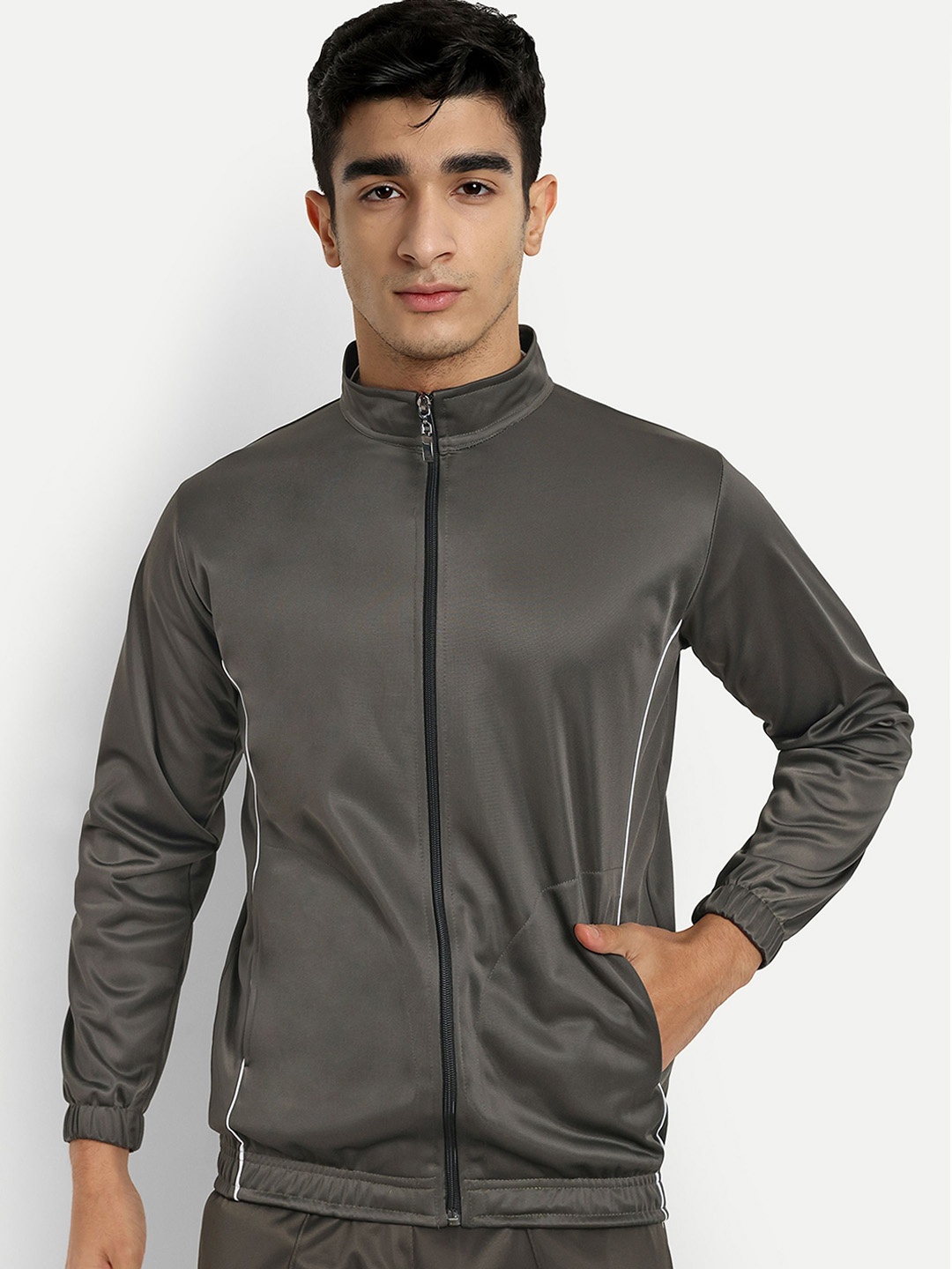 

Metronaut Men Mock Collar Solid Sports Lightweight Bomber Jacket, Grey