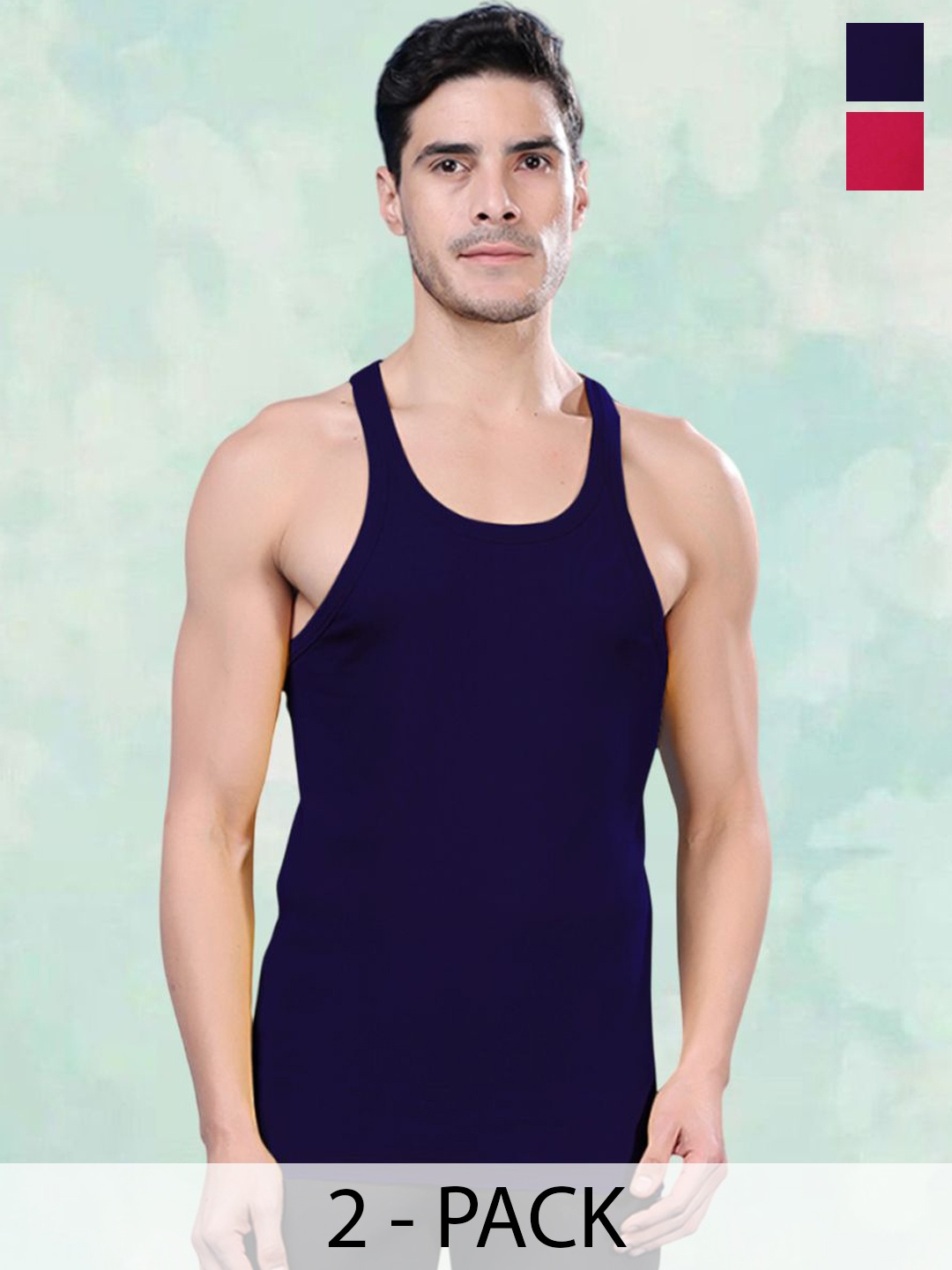 

FBAR Men Pack Of 2 Cotton Gym Innerwear Vests FBCA-05-07, Blue