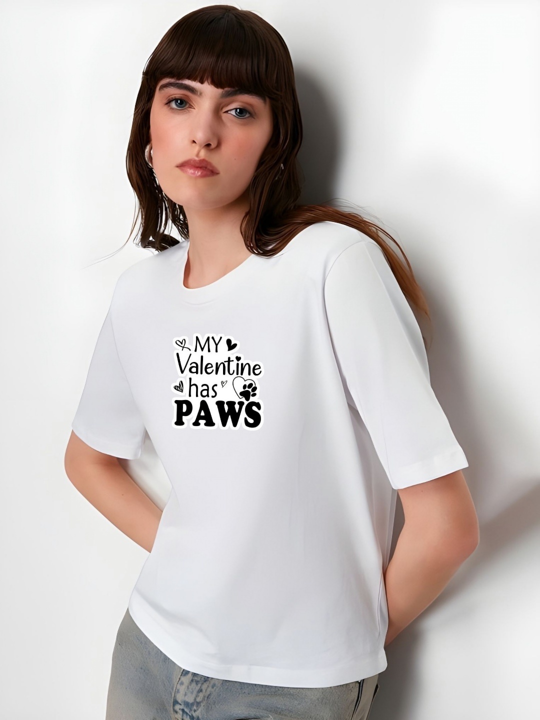 

TRENDSATTIRE Women Typography Printed Round Neck Cotton Boxy T-shirt, White