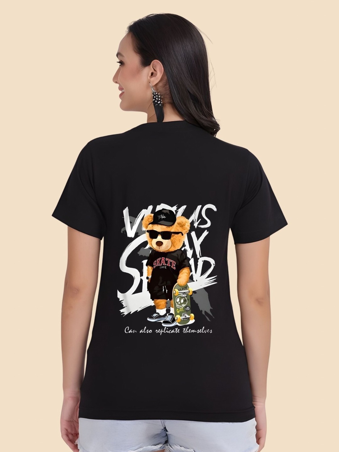 

SZN Women Graphic Printed Round Neck Cotton T-shirt, Black