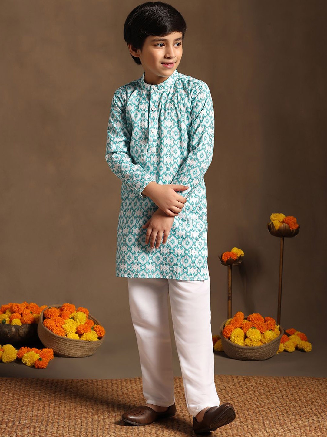 

Sangria Boys Printed Kurta Set, Teal