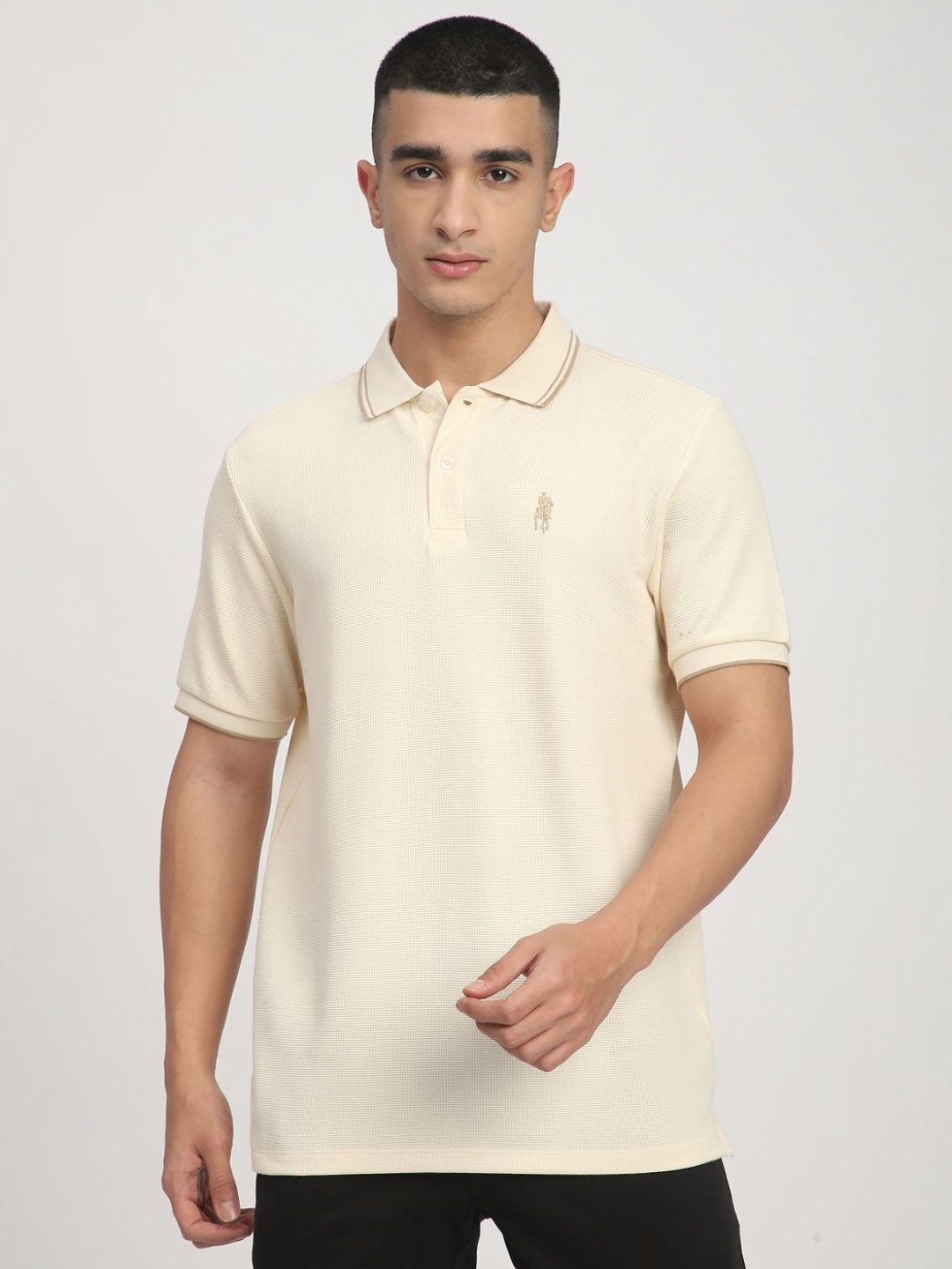 

R&B Men Polo Collar Pockets T-shirt, Beige