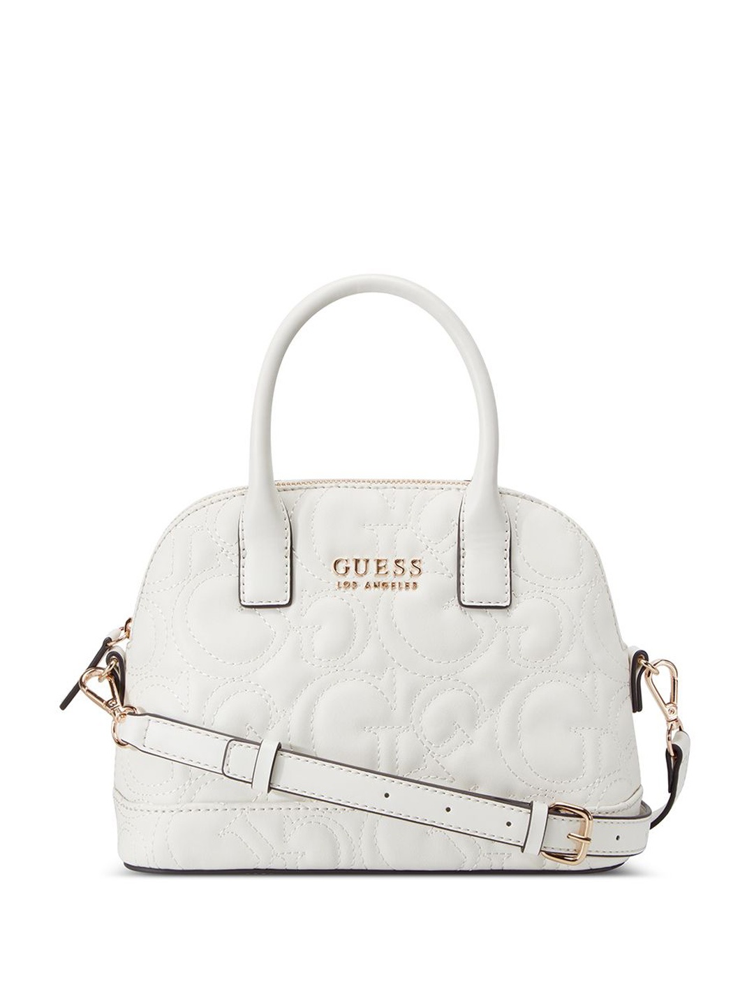 

GUESS Textured PU Structured Satchel with Quilted, Off white