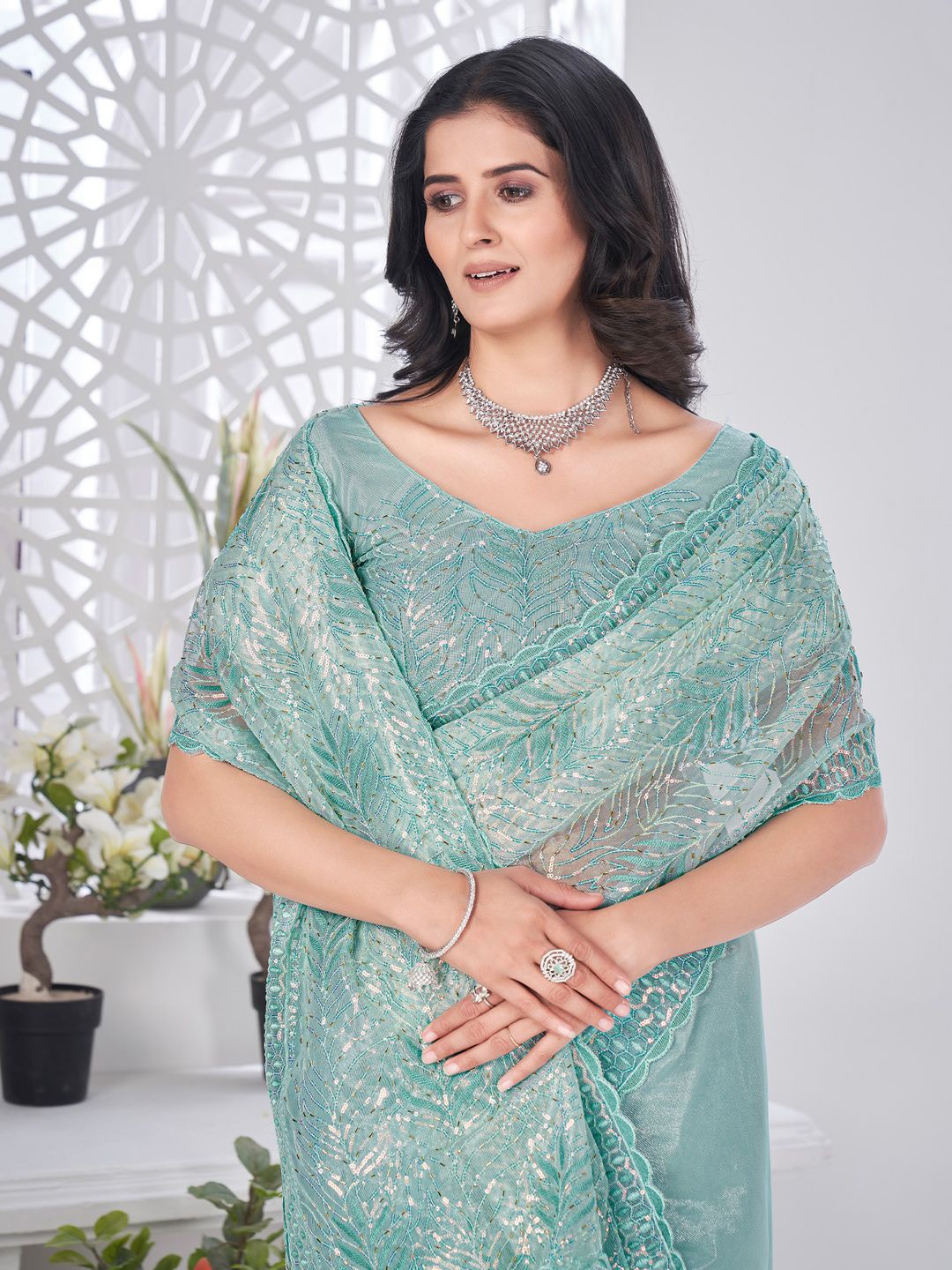 

Anouk Embellished Sequinned Saree, Blue