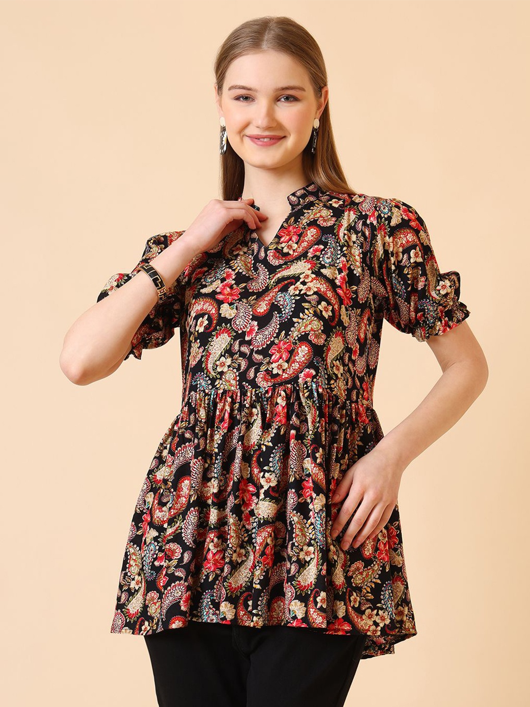 

CORSICA Floral Print Top, Black