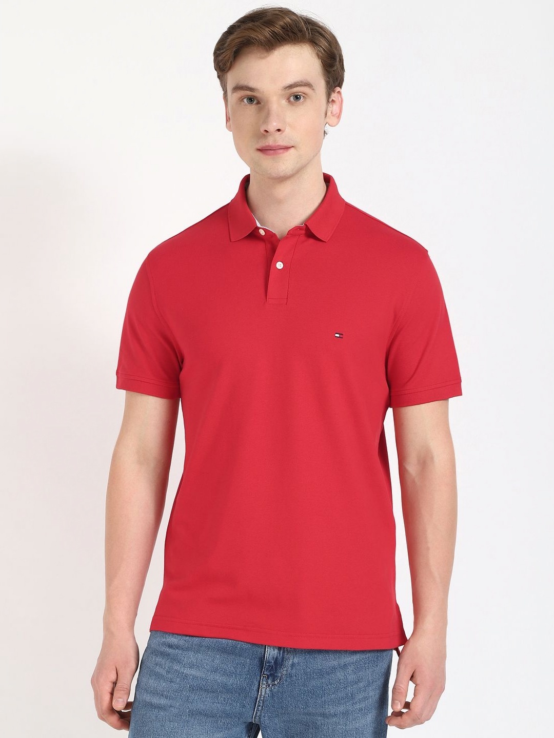 

Tommy Hilfiger Men Solid Polo Collar Cotton T-shirt, Red