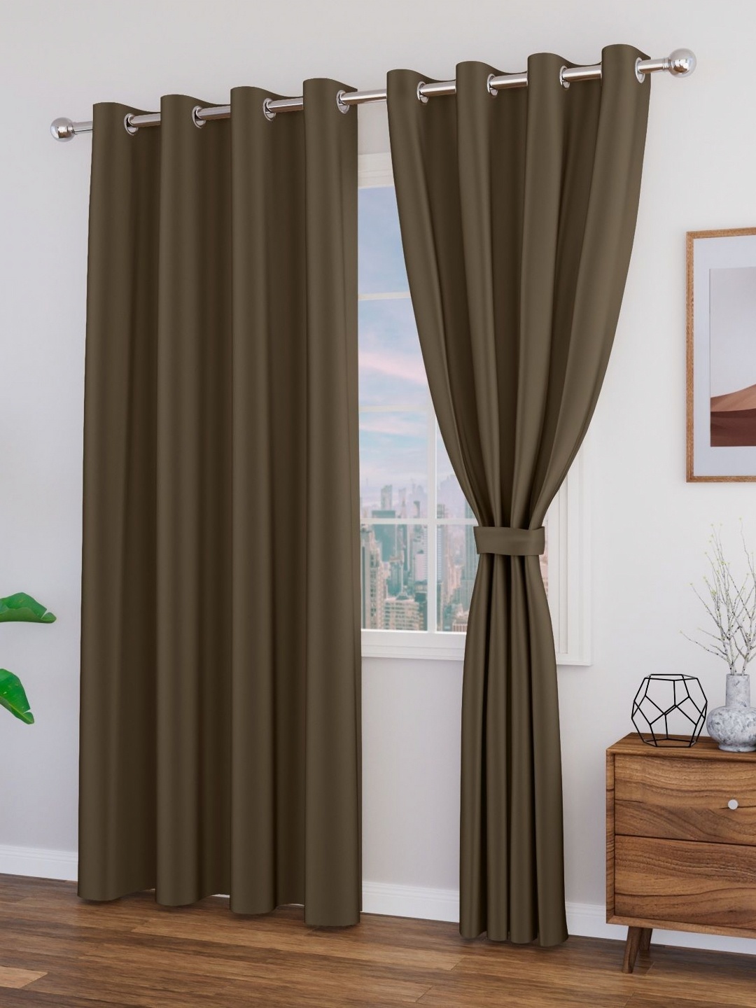 

Myntra Elegant Homes Meh Collection Brown 2 Pieces Long Door Curtain
