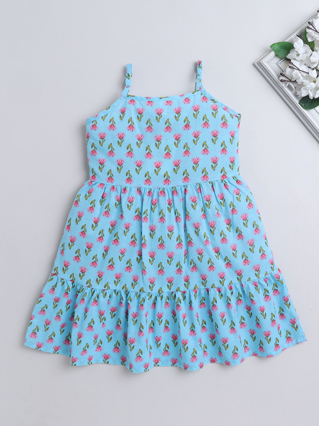 

The Magic Wand Girls Floral Print Cotton Fit & Flare Dress, Blue