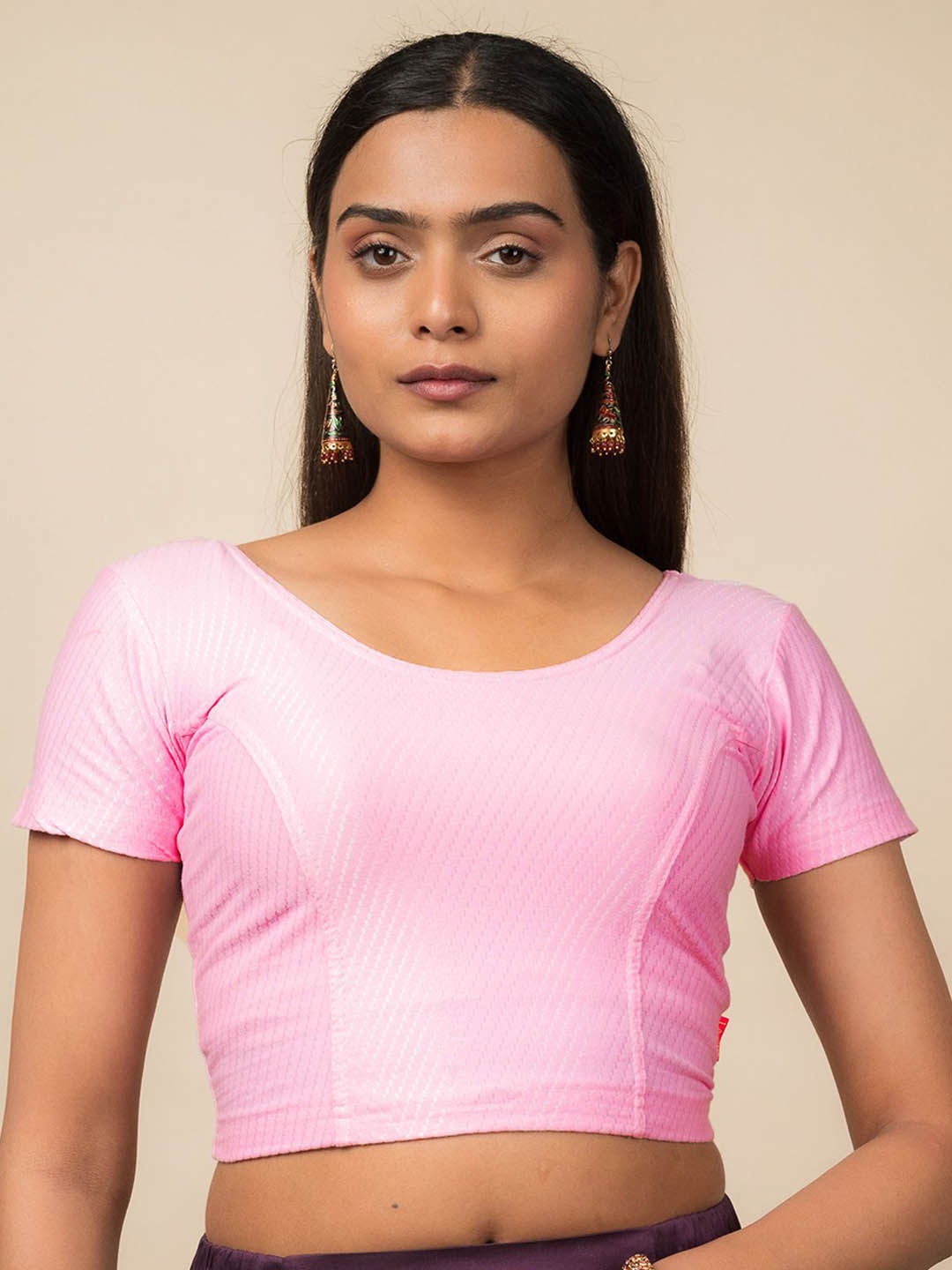 

Bindigasm's Advi Self Design Texture Cotton Slip On Saree Blouse, Pink