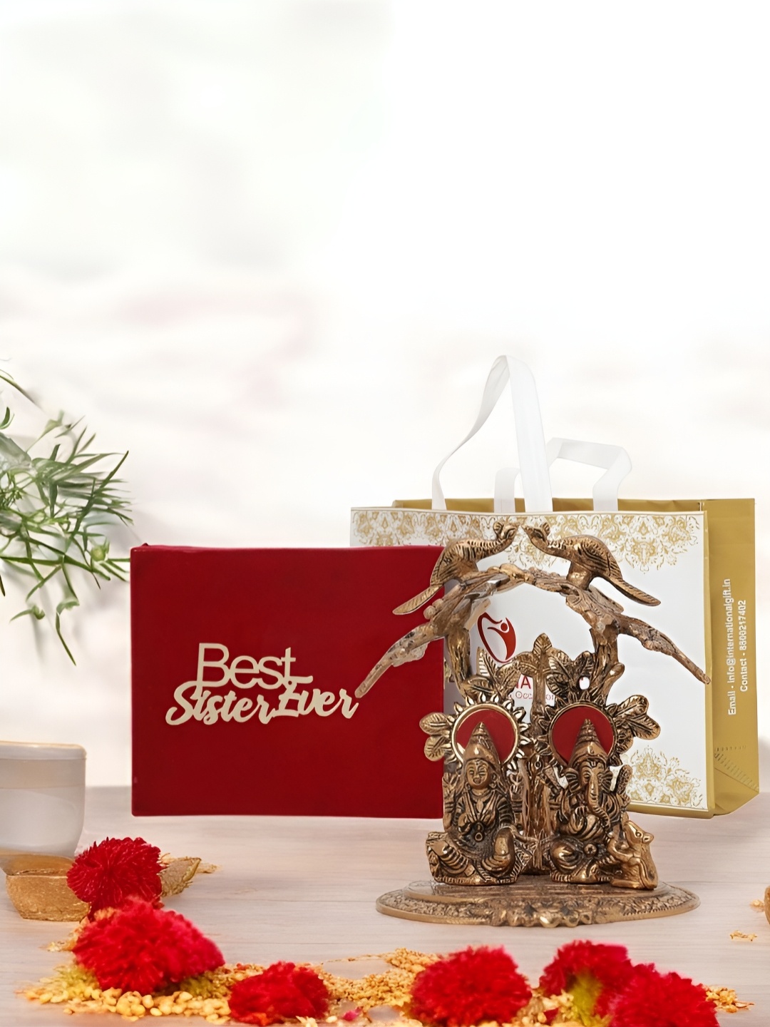 

INTERNATIONAL GIFT Brown Laxmi Ganesh Religious Idol Showpiece