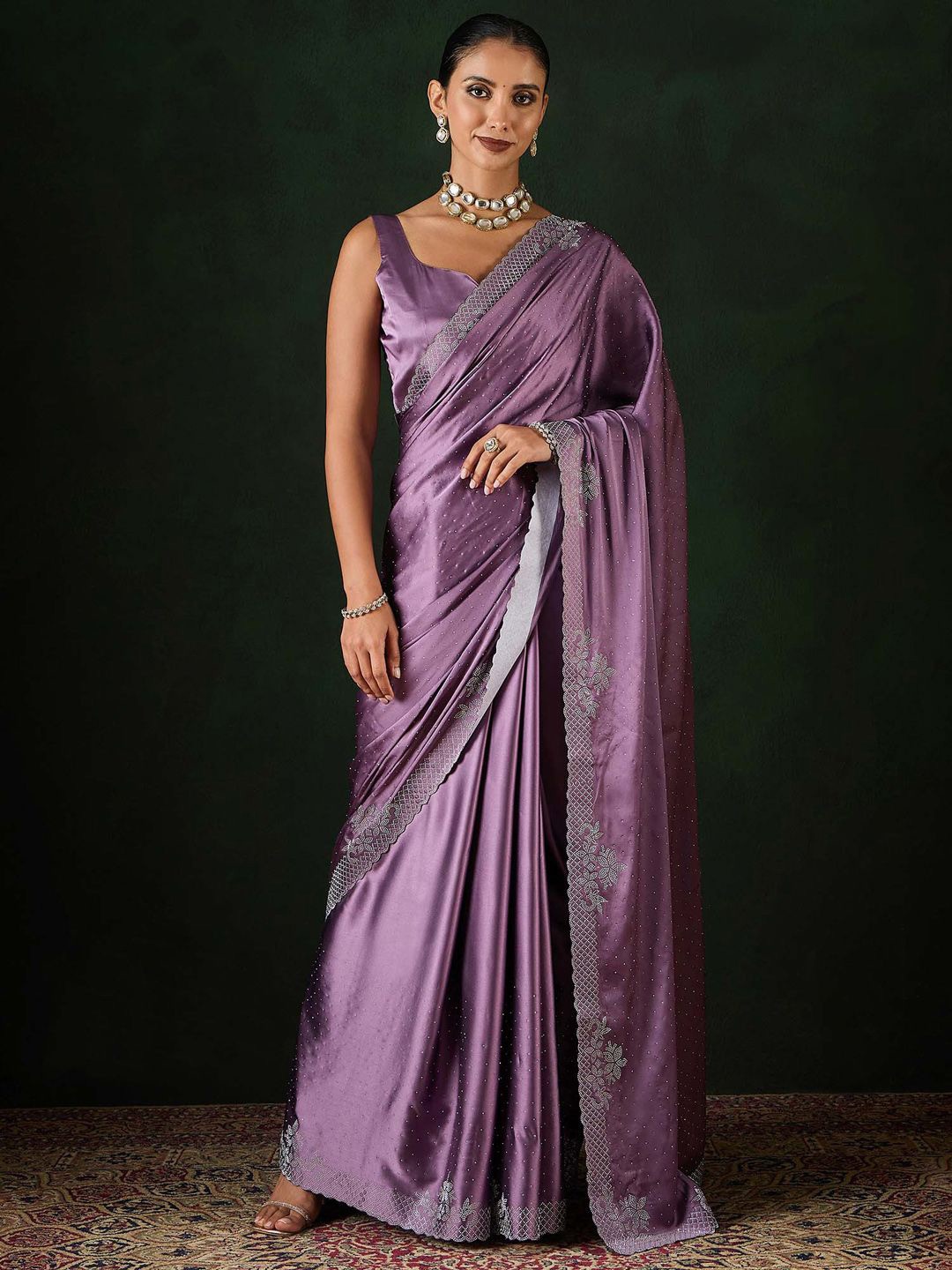 

Sangria Embellished Party Wear Saree With Unstitched Blouse, Purple