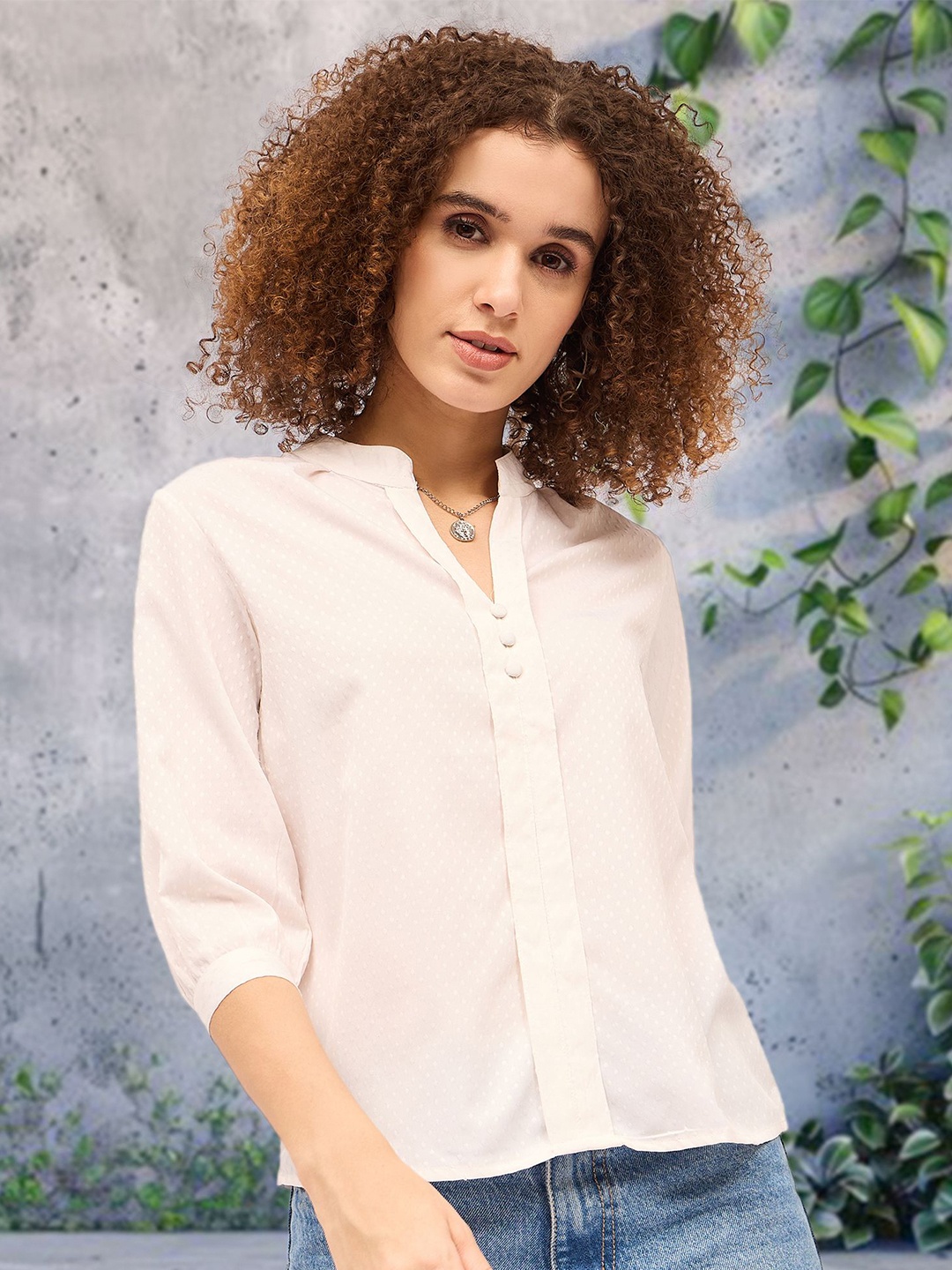 

DressBerry Women Mandarin Collar Shirt Style Top, White