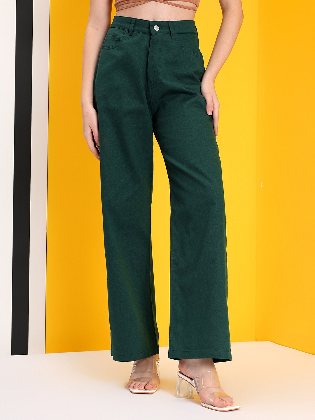 

Kotty Women Jean Straight Fit High-Rise Stretchable Jeans, Green