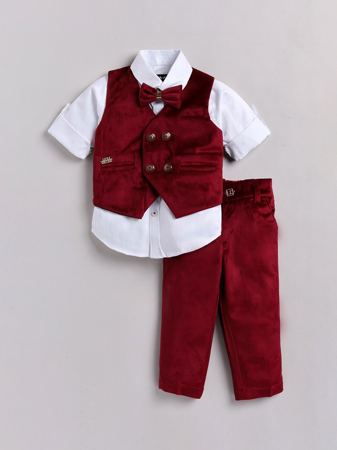 

LITTLE COLLARS Boys Single-Breasted Three-Piece Suit, Maroon