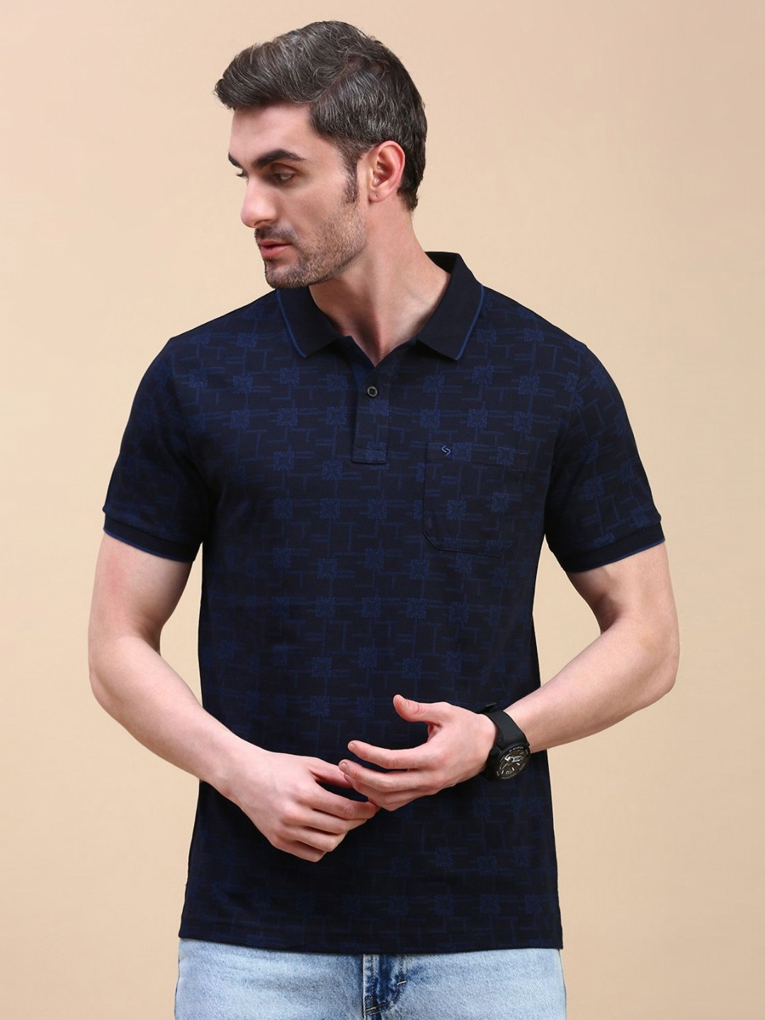 

Classic Polo Men Printed Polo Collar Pockets Slim Fit T-shirt, Navy blue