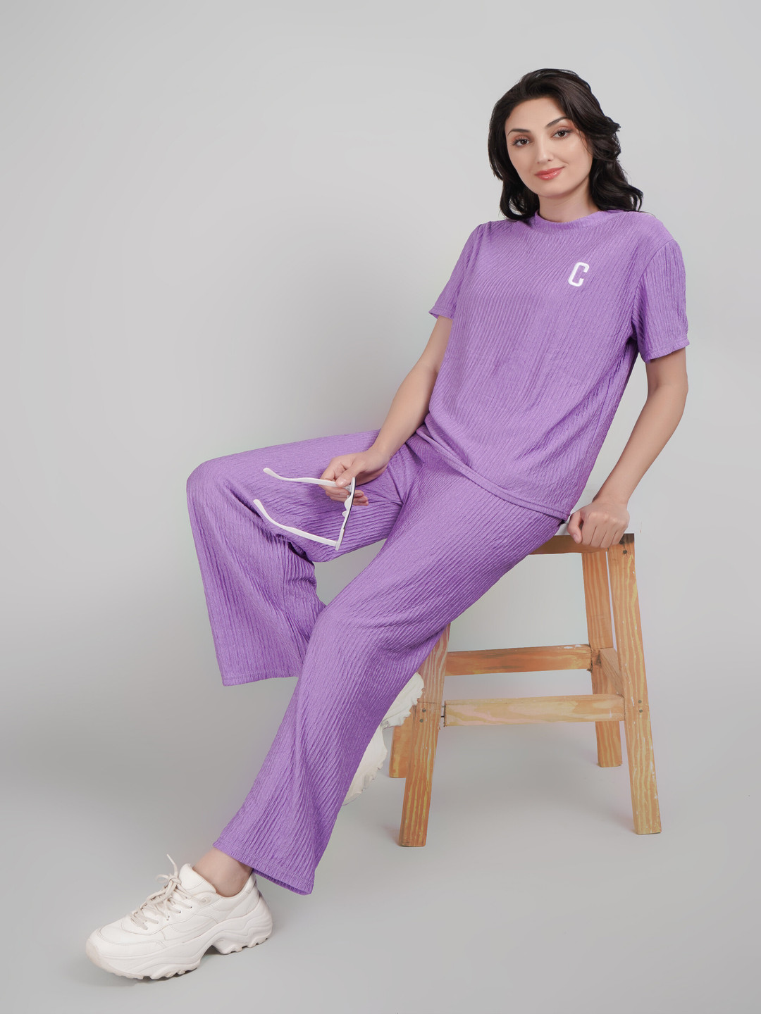 

Lugo Round Neck Top And Palazzo, Purple