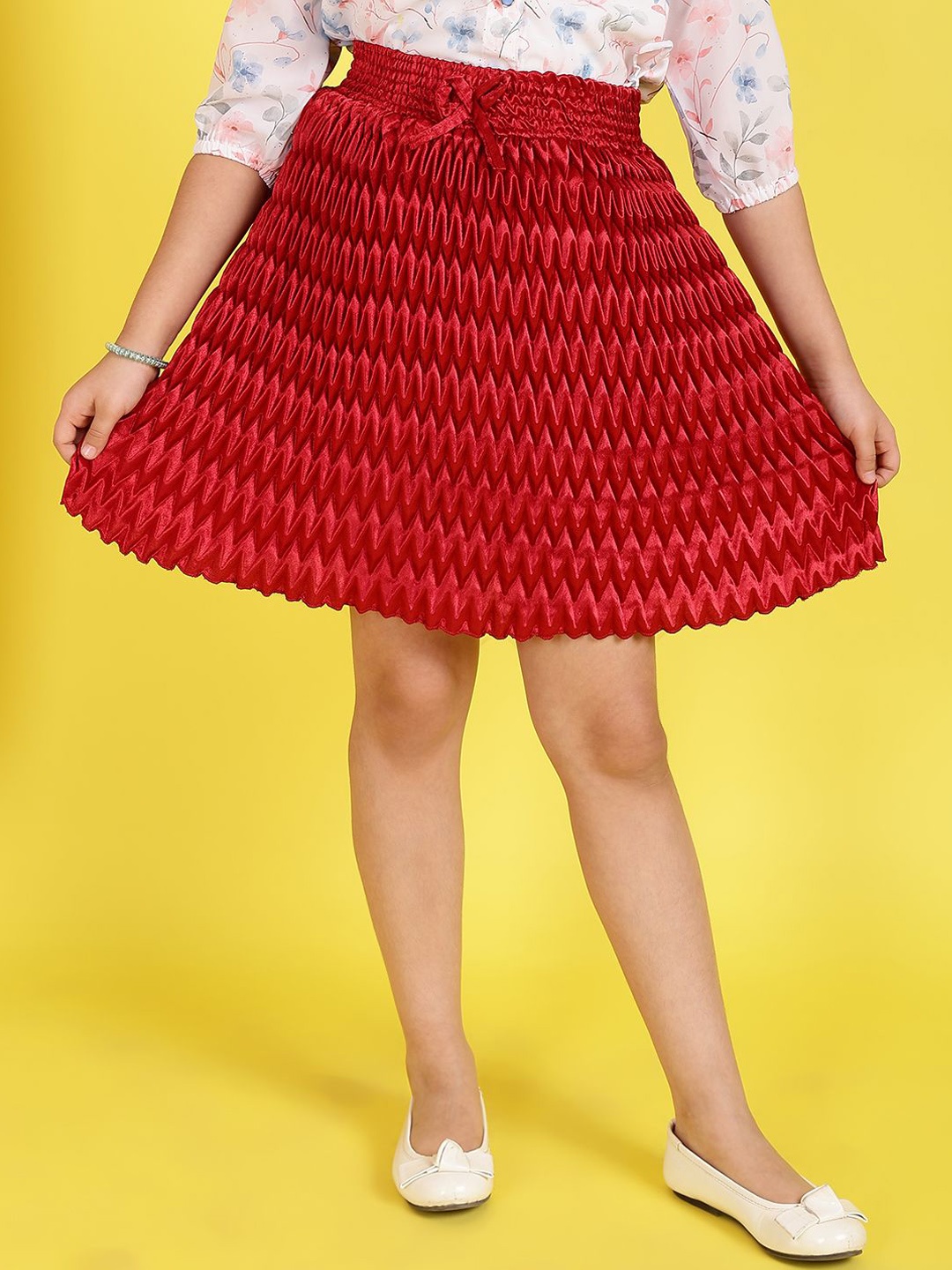 

BAESD Girls Ruffled A-Line Knee Length Skirt, Red