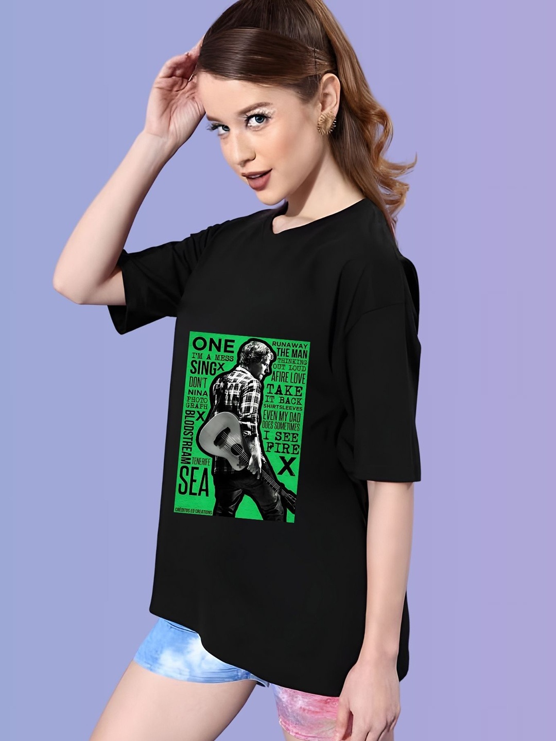 

TRENDSATTIRE Women Ed Sheeran Fan Tshirt, Black